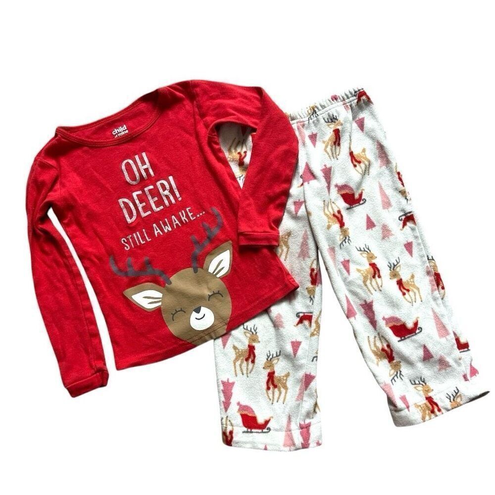 Toddler Girls Child of Mine Reindeer Christmas Holiday Cozy Pajamas - Sz 3T